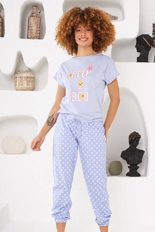 Lila Peep A Boo Puantiyeli Pijama Takımı