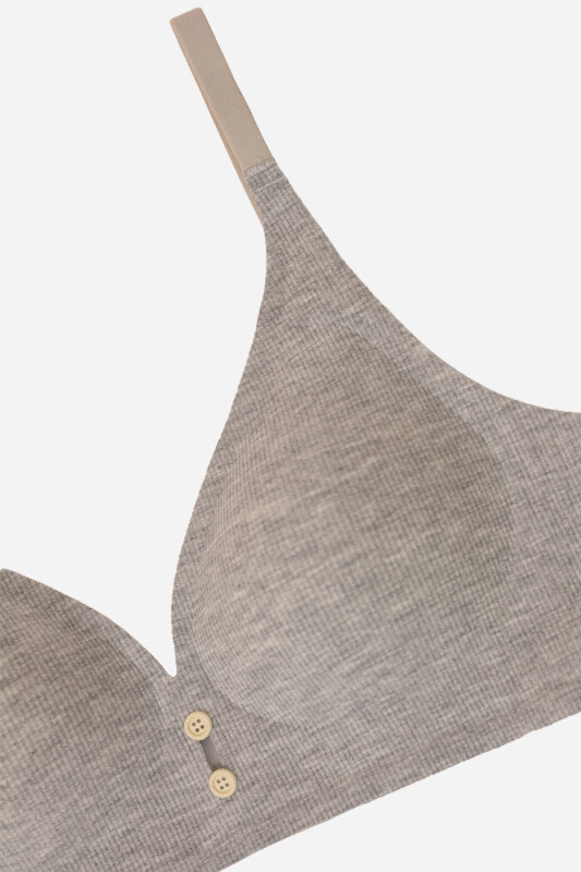 Açık Gri Önden Düğmeli Fitilli Desteksiz Dikişsiz Sütyen - NBB