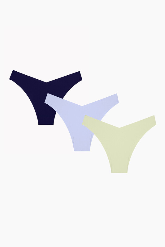 Açık Haki Mavi Lacivert 3'lü Lazer İz YapmazV Shape Brazillian Külot - NBB