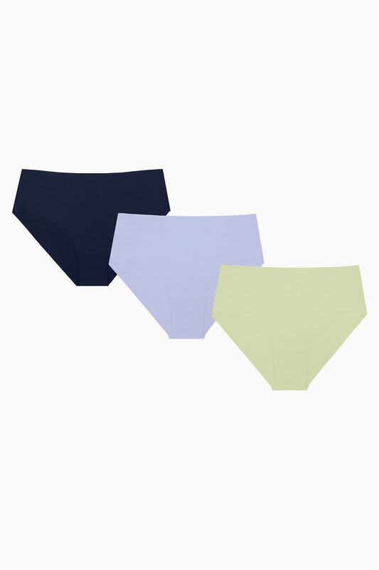 Açık Haki Mavi Lacivert 3'lü Lazer İz Yapmaz Yüksek Bel Külot - NBB