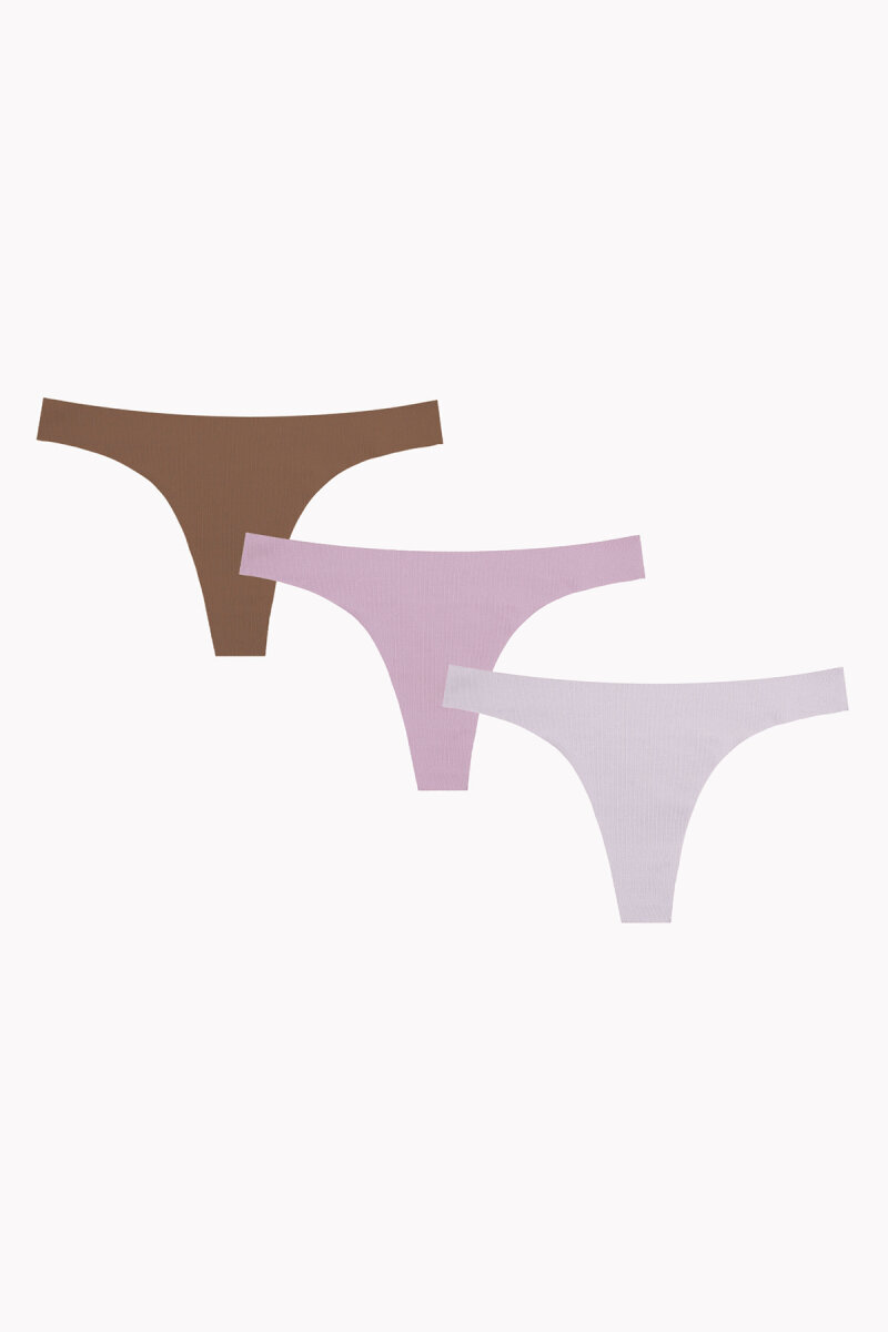 Açık Pembe Gül Kurusu Açık Kahve 3'lü Lazer Kesim Tanga - 1