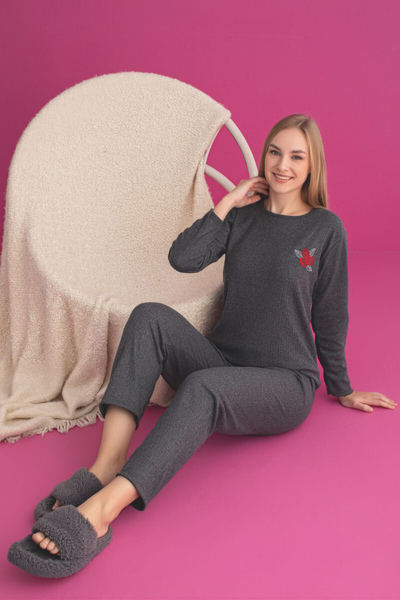 Antrasit Rose Flower Pijama Takımı - 1