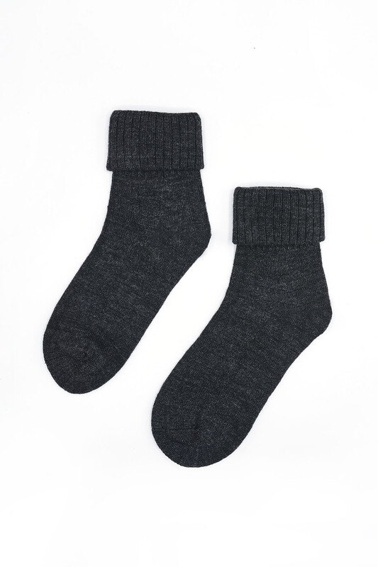 Antrasit Yünlü Soft Kıvrık Soket Çorap - Thumbnail