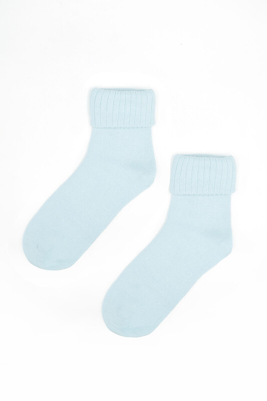 Bebe Mavisi Yünlü Soft Kıvrık Soket Çorap - Thumbnail