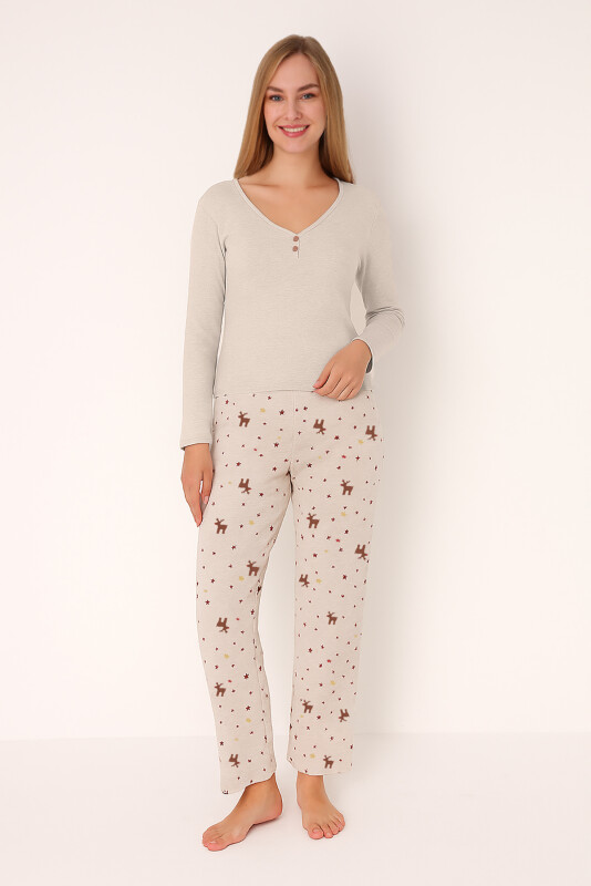 Bej Deer Patlı Pijama Takım - NBB