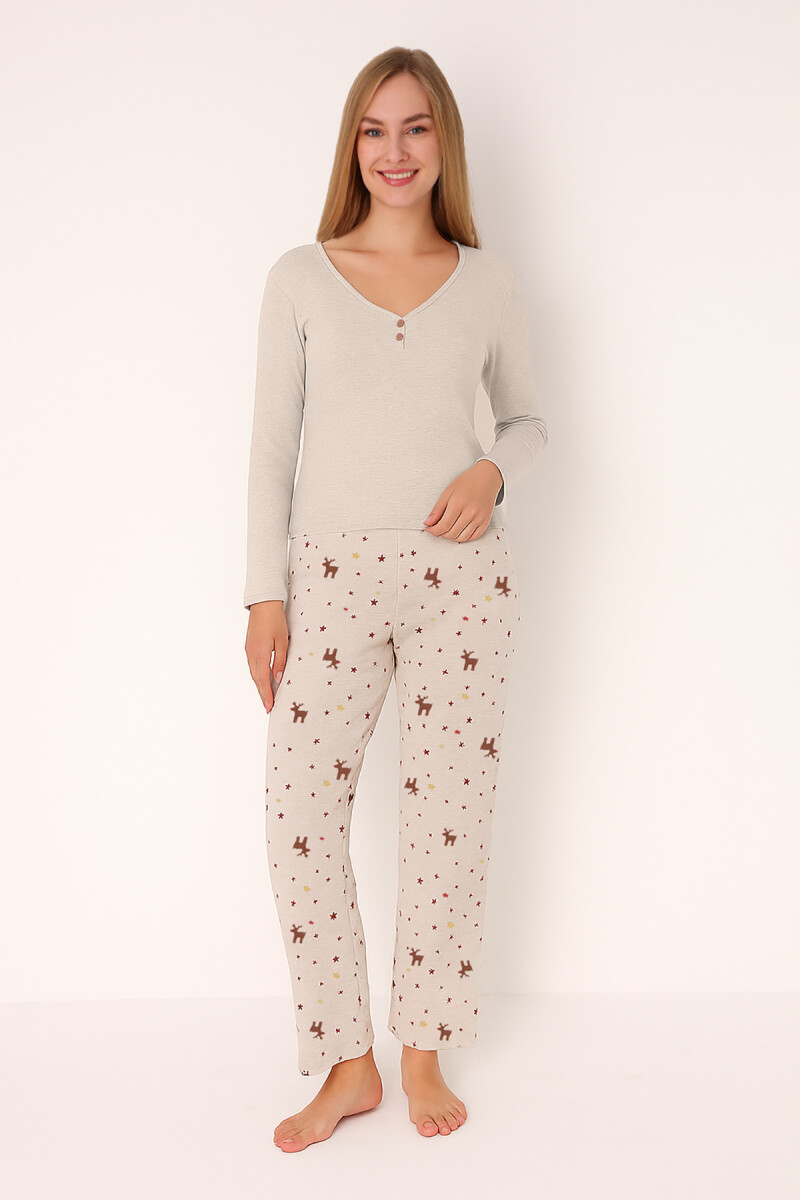 Bej Deer Patlı Pijama Takım - 1