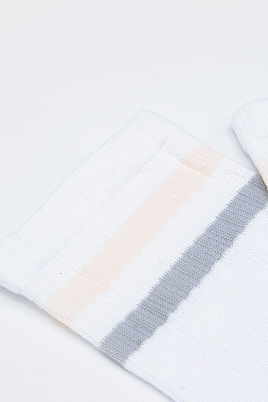 Beyaz Çizgili Havlu Soket Çorap - Thumbnail