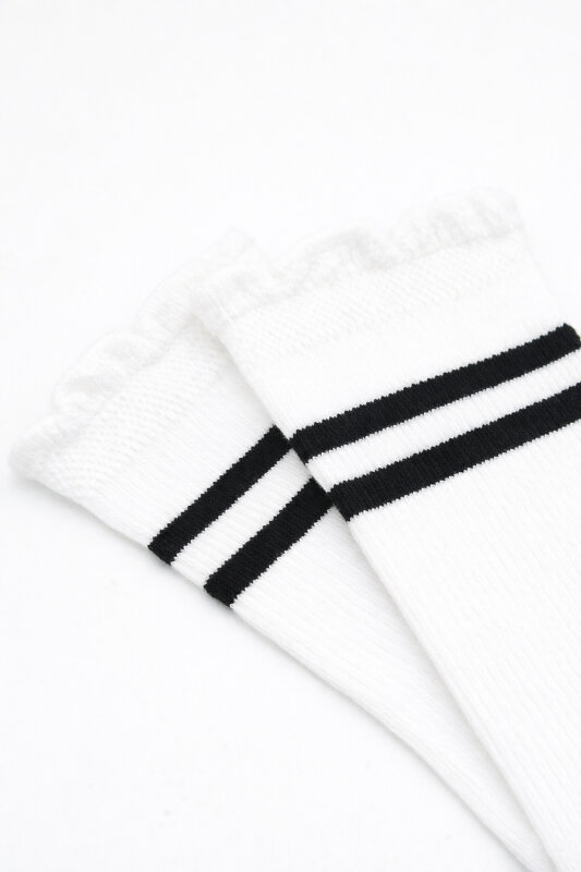 Beyaz Çizgili Soket Çorap - NBB
