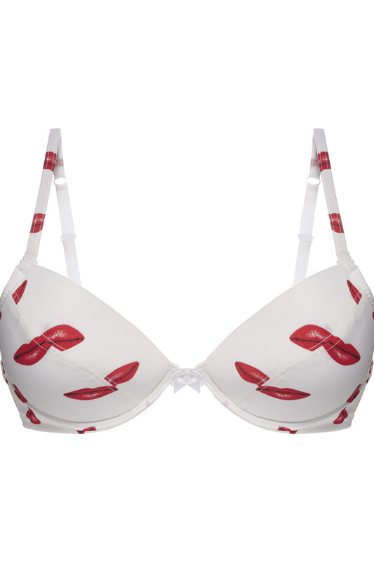 Beyaz Desteksiz Dudak Desenli Sütyen - NBB