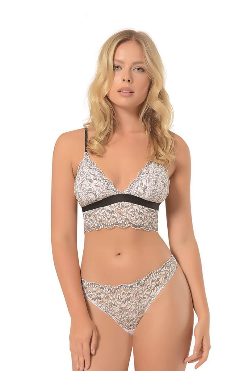 Beyaz Siyah Bralet Sütyen String Takım - 1
