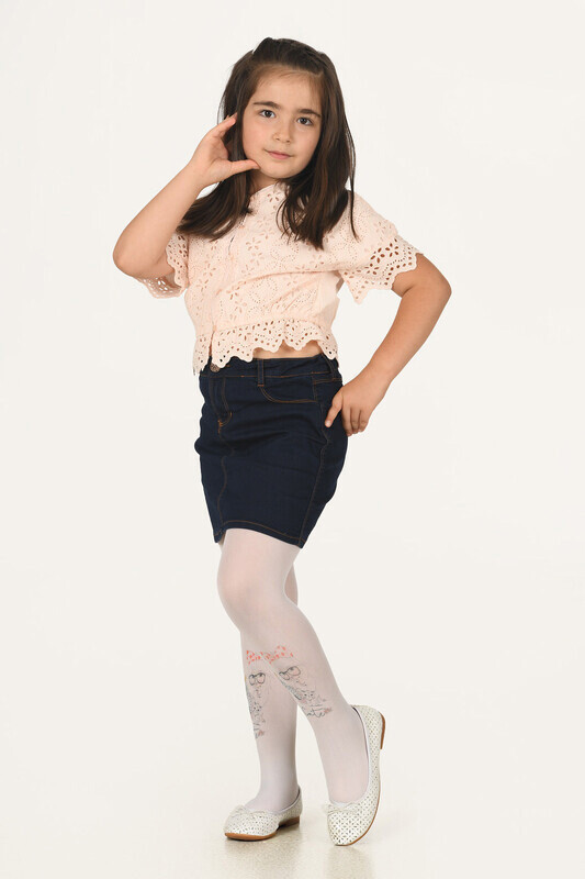 Beyaz Soft Baskılı Çocuk Külotlu Çorap - NBB