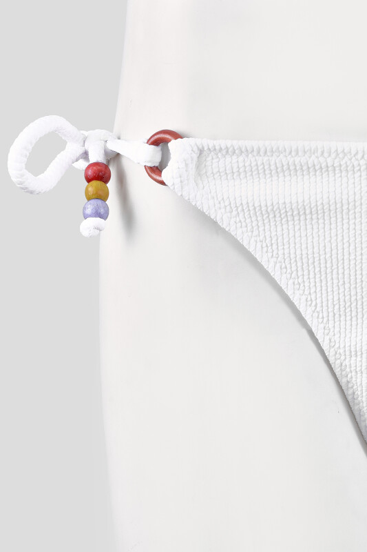 Beyaz Square Wick Yandan Bağlamalı Tek Alt Bikini - LOYA