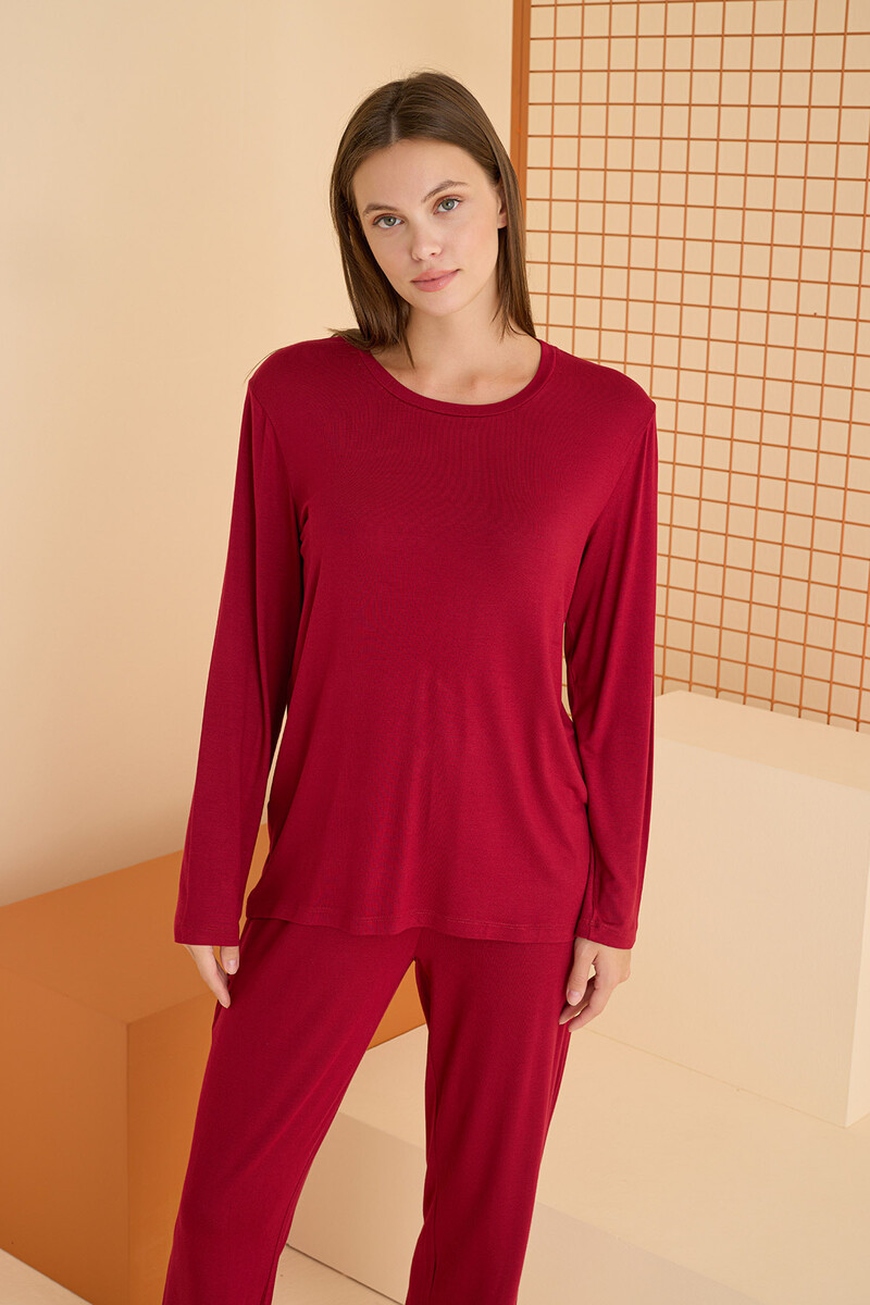 Bordo Basic Pijama Takım - 3