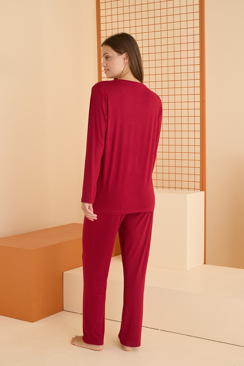 Bordo Basic Pijama Takım - 4