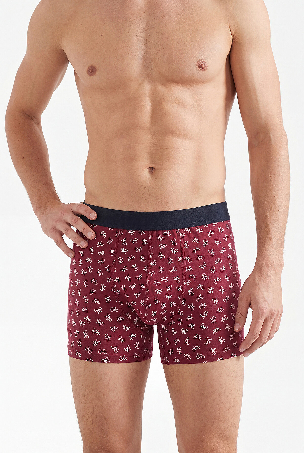 Bordo Bisiklet Desen Erkek Boxer