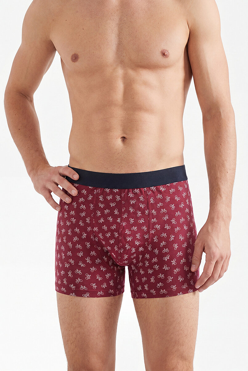 Bordo Bisiklet Desen Erkek Boxer - 1