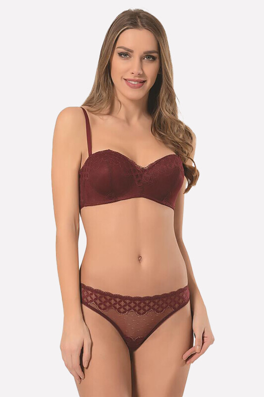 Bordo Sütyen Külot Takım - 1