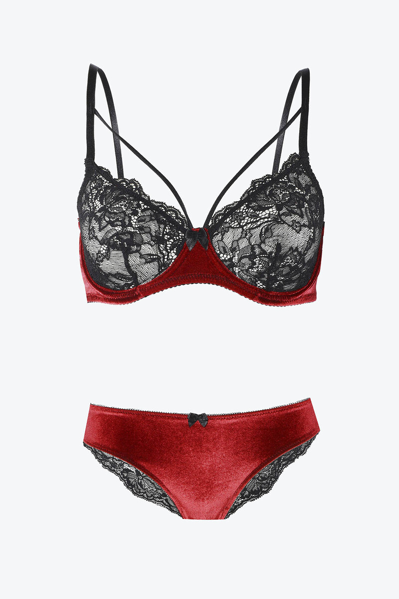 Bordo Chest Lacy Sütyen Külot Takımı - 1