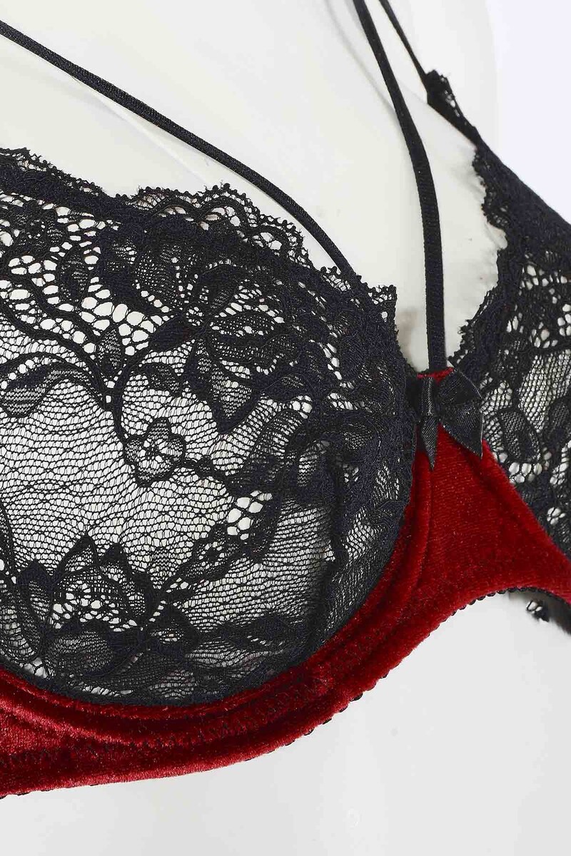 Bordo Chest Lacy Sütyen Külot Takımı - 2