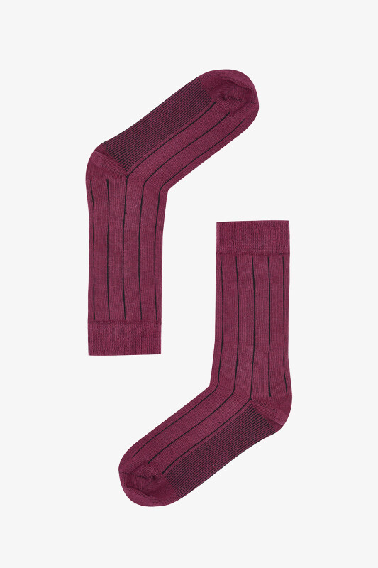 Bordo Çizgi Desenli Çorap - NBB