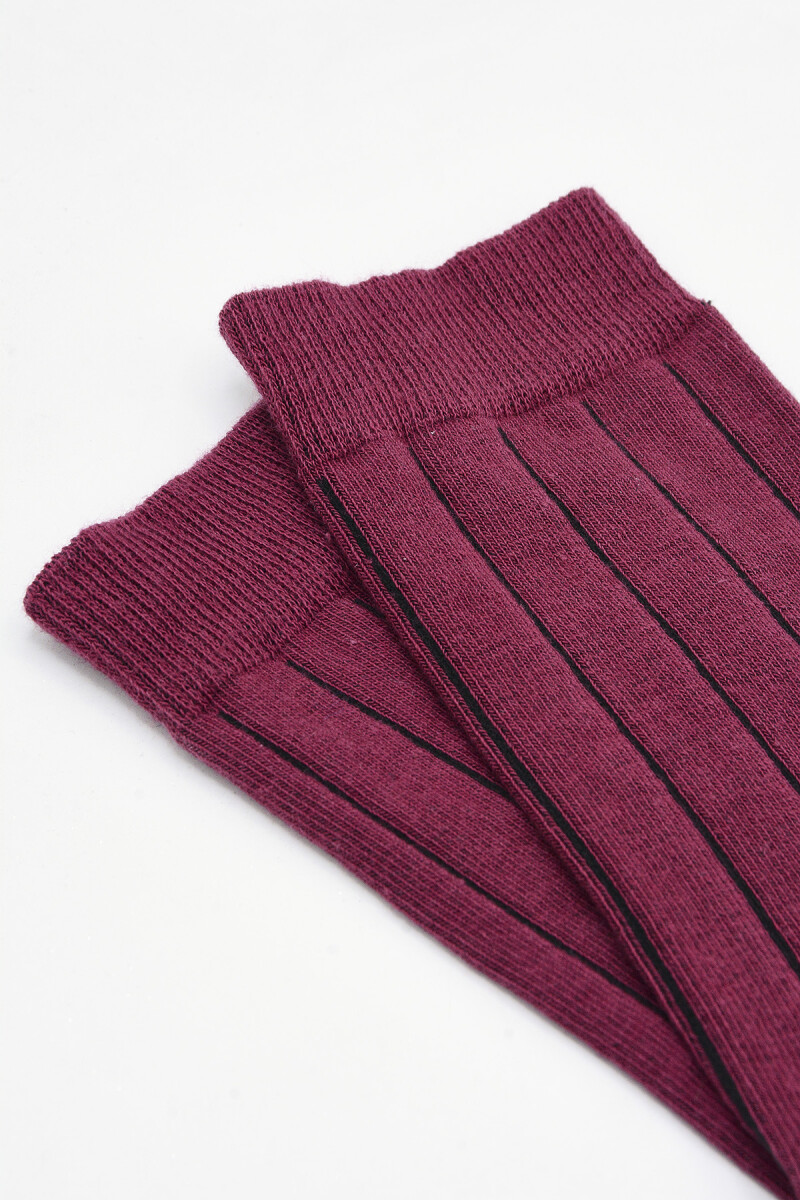 Bordo Çizgi Desenli Çorap - 3