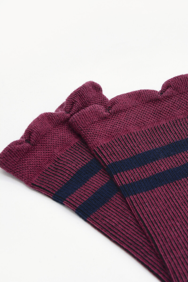 Bordo Çizgili Soket Çorap - 2