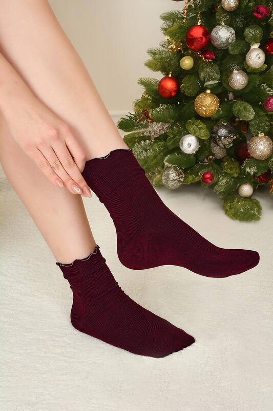 Bordo Curl Uzun Soket Çorap 