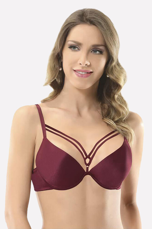Bordo Göğsü İp Detaylı Sütyen - 1