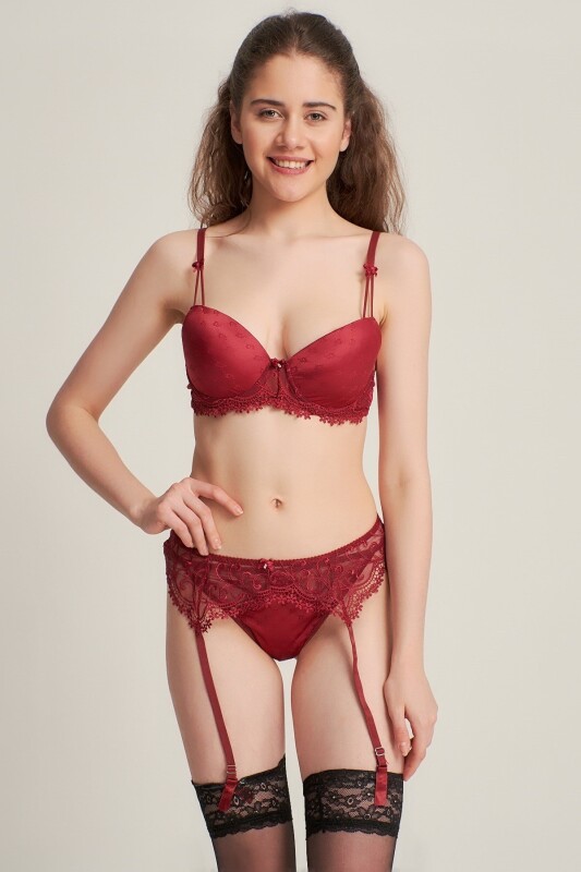 Bordo Jartiyerli Sütyen Takım - NBB