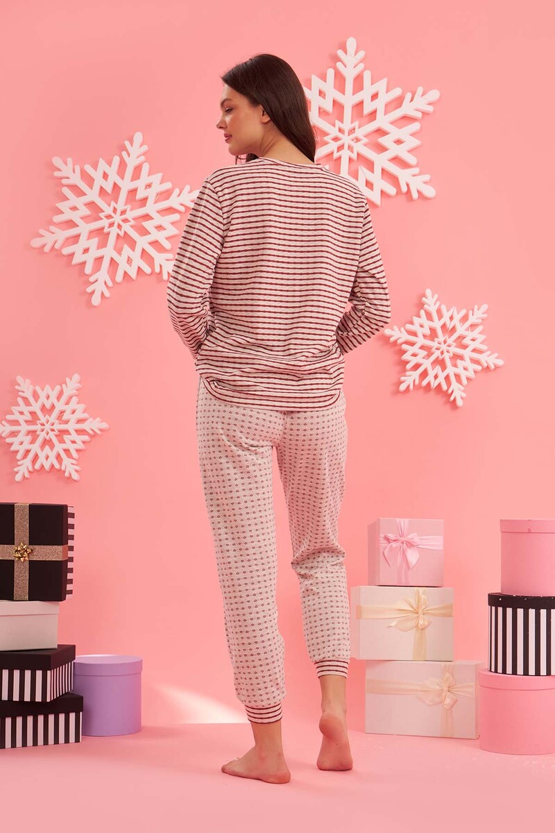 Bordo Let it Snow Striped Pijama Takımı - 3