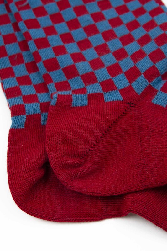 Bordo Mavi Desenli Soket Çorap - Thumbnail