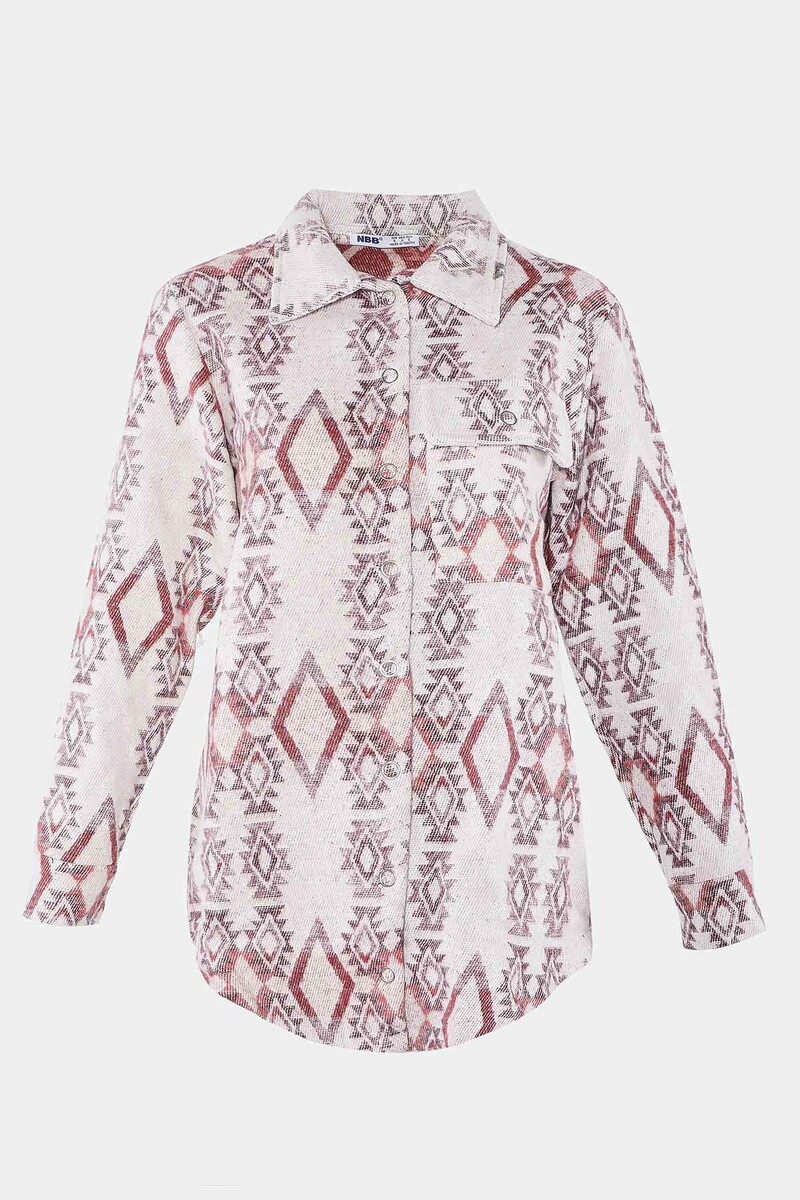 Bordo Etnik Desenli Oduncu Gömlek - 1