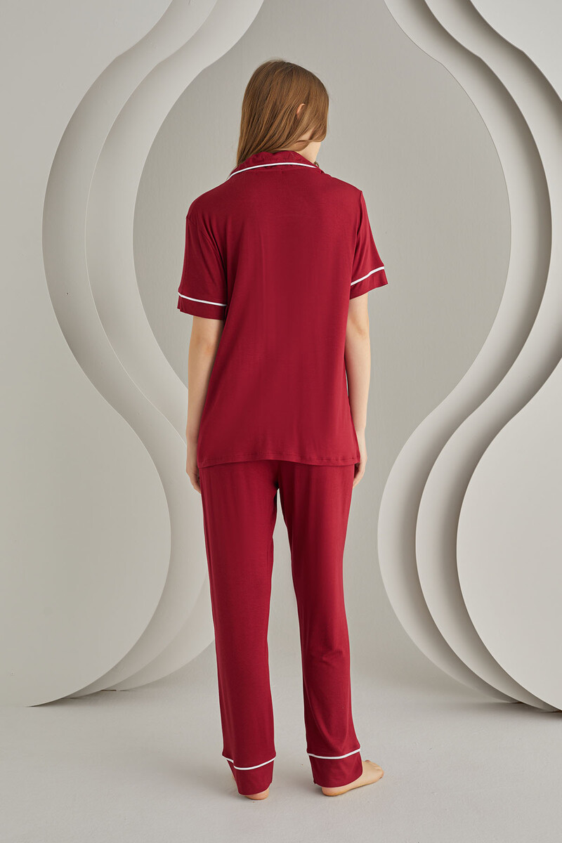 Bordo Önden Düğmeli Pijama - 3