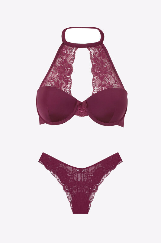 Bordo Straplez Sütyen Külot Takım - NBB