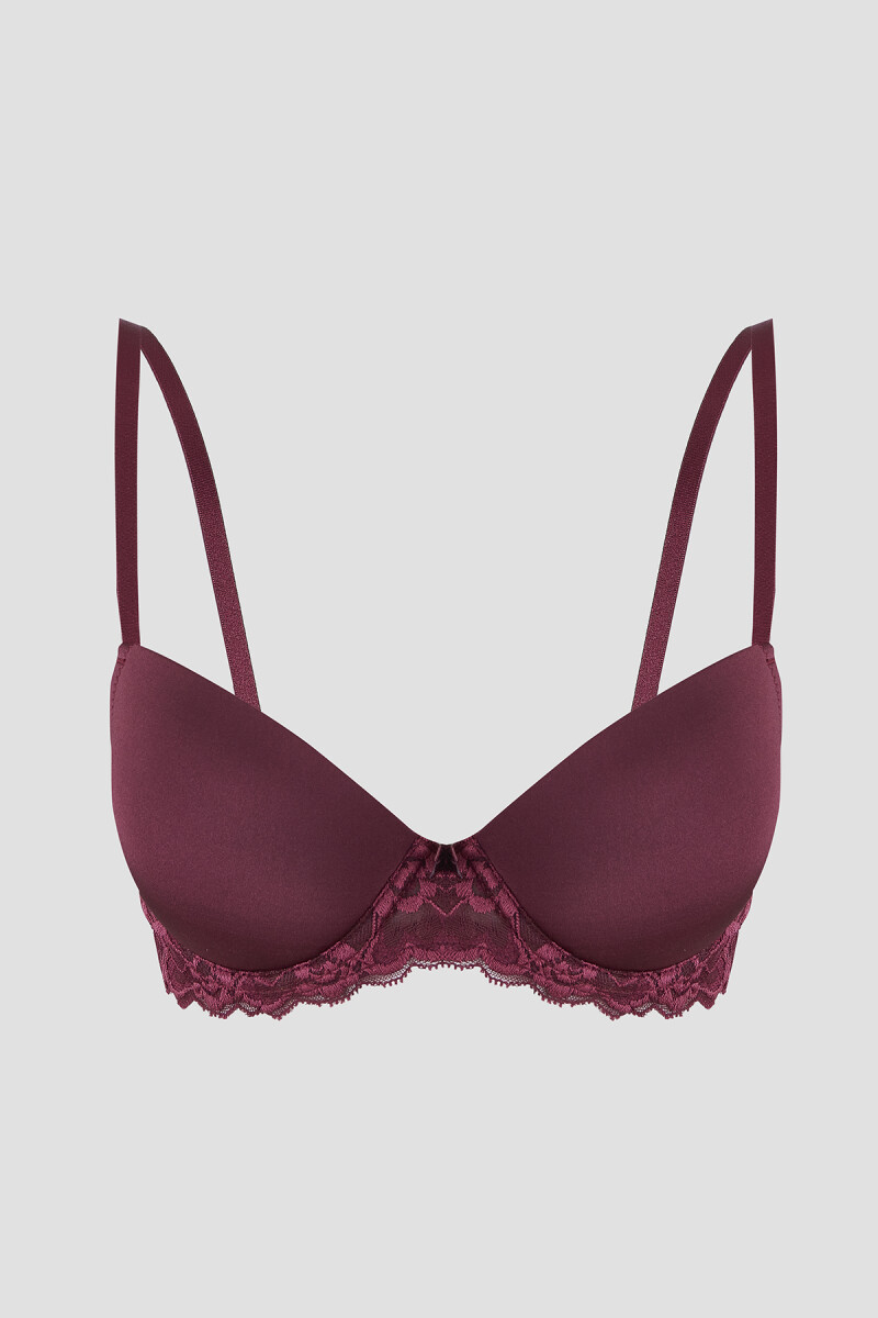 Bordo Tulipa Dantelli Hafif Destekli Sütyen - 1