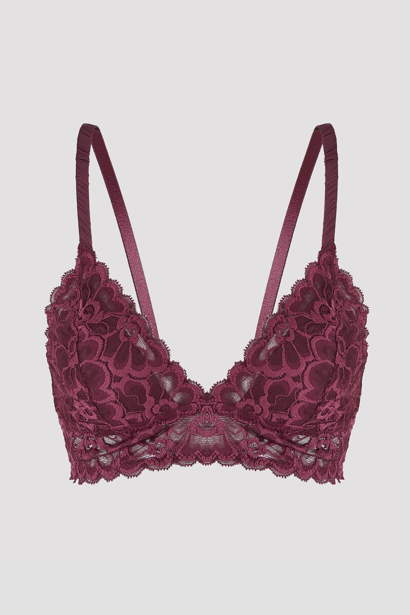 Bordo Tulipa Güpür Dantelli Desteksiz Sütyen - 1