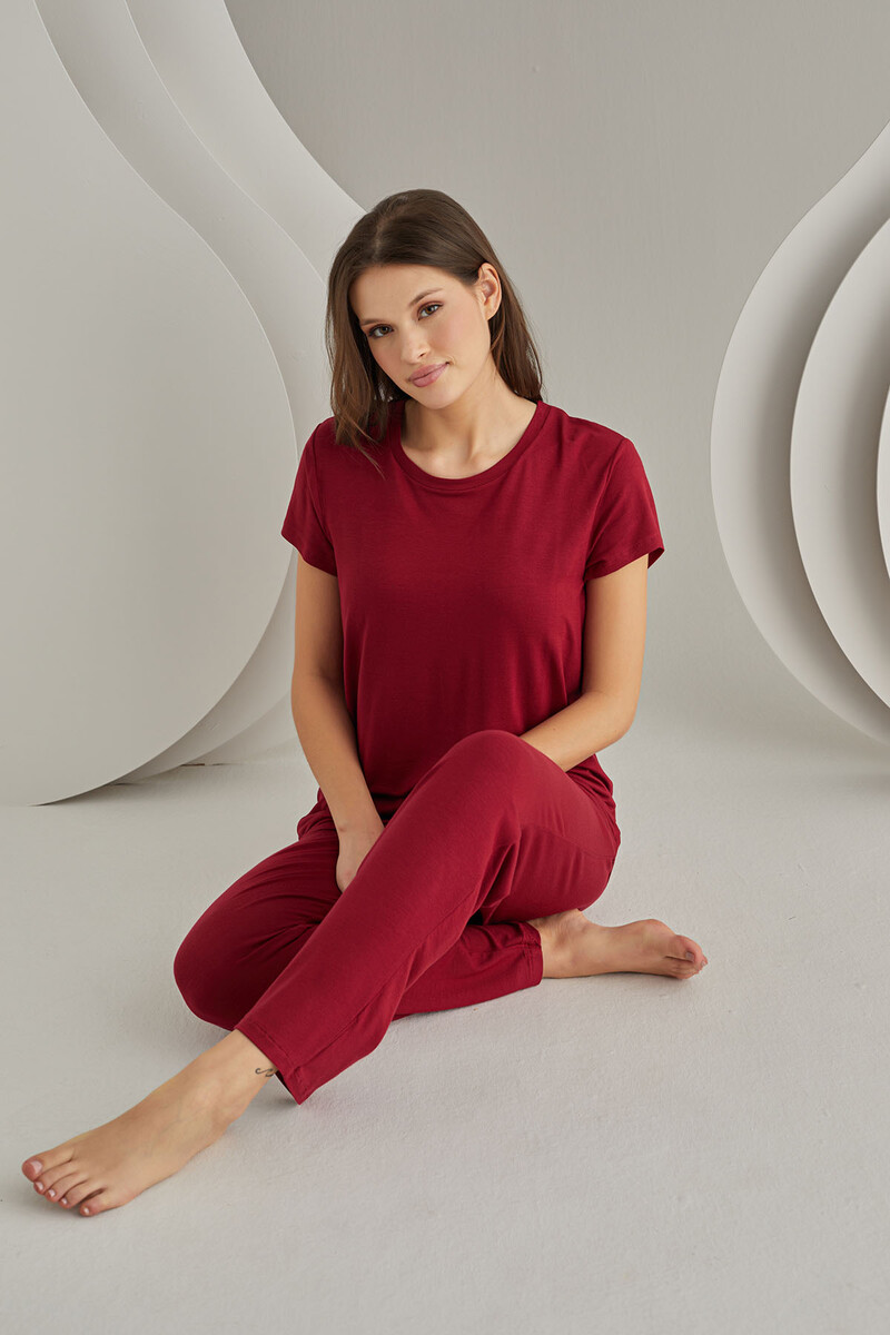 Bordo Viskon Sütyenli Pijama Takımı - 1