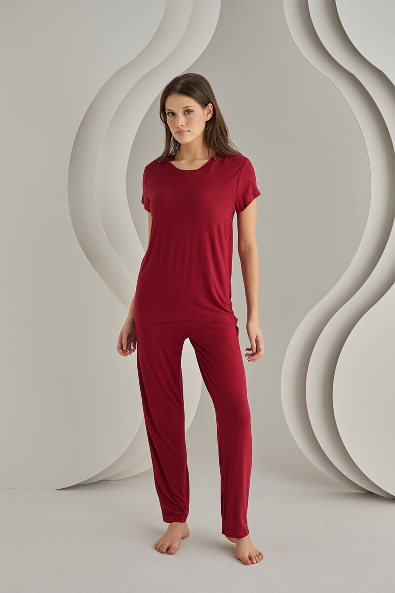 Bordo Viskon Sütyenli Pijama Takımı - 2