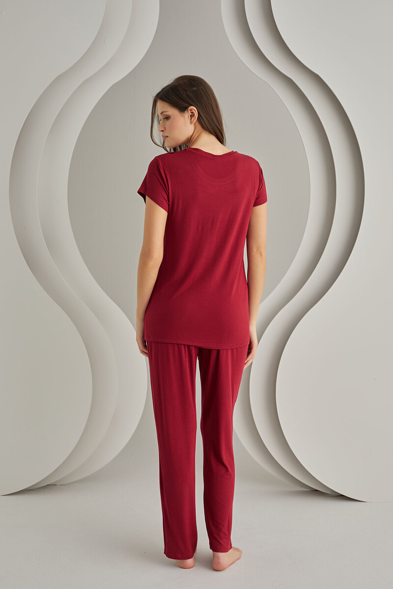 Bordo Viskon Sütyenli Pijama Takımı - 3