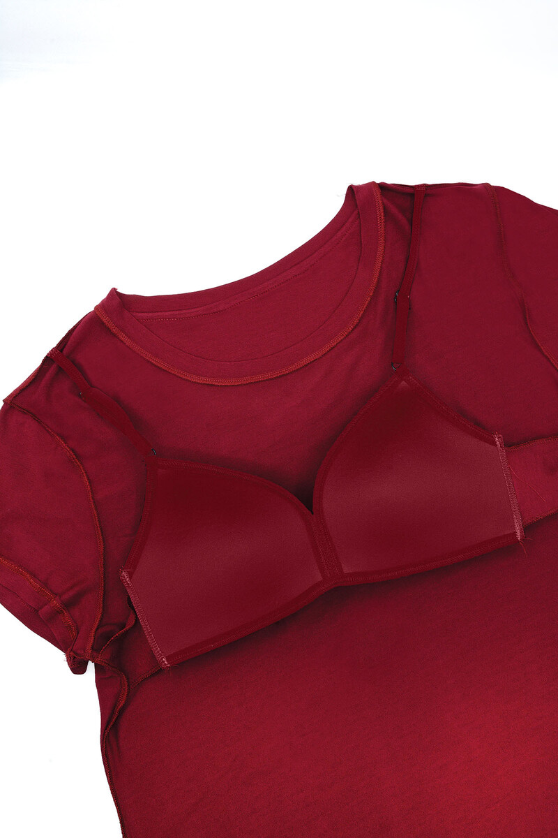 Bordo Viskon Sütyenli Pijama Takımı - 4