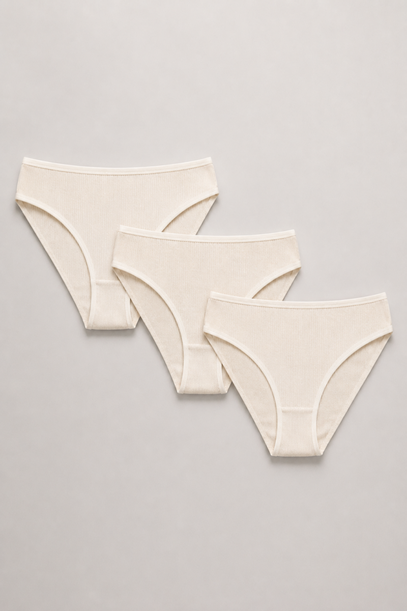 Ekru 3'lü Fitilli Külot - 1