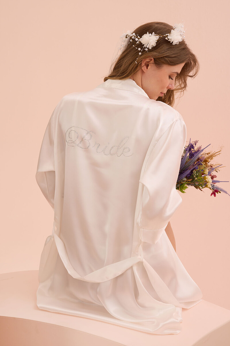 Ekru Bride Saten Sabahlık - 1
