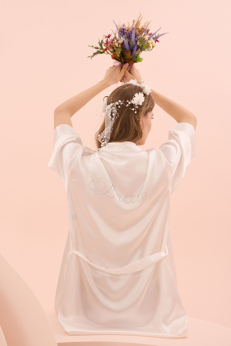Ekru Bride Saten Sabahlık - 2