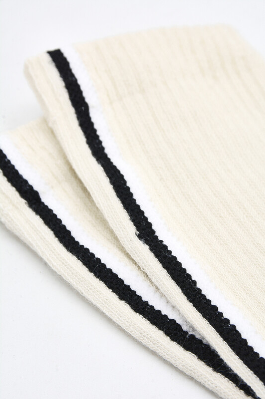 Ekru Çizgili Soket Çorap - NBB