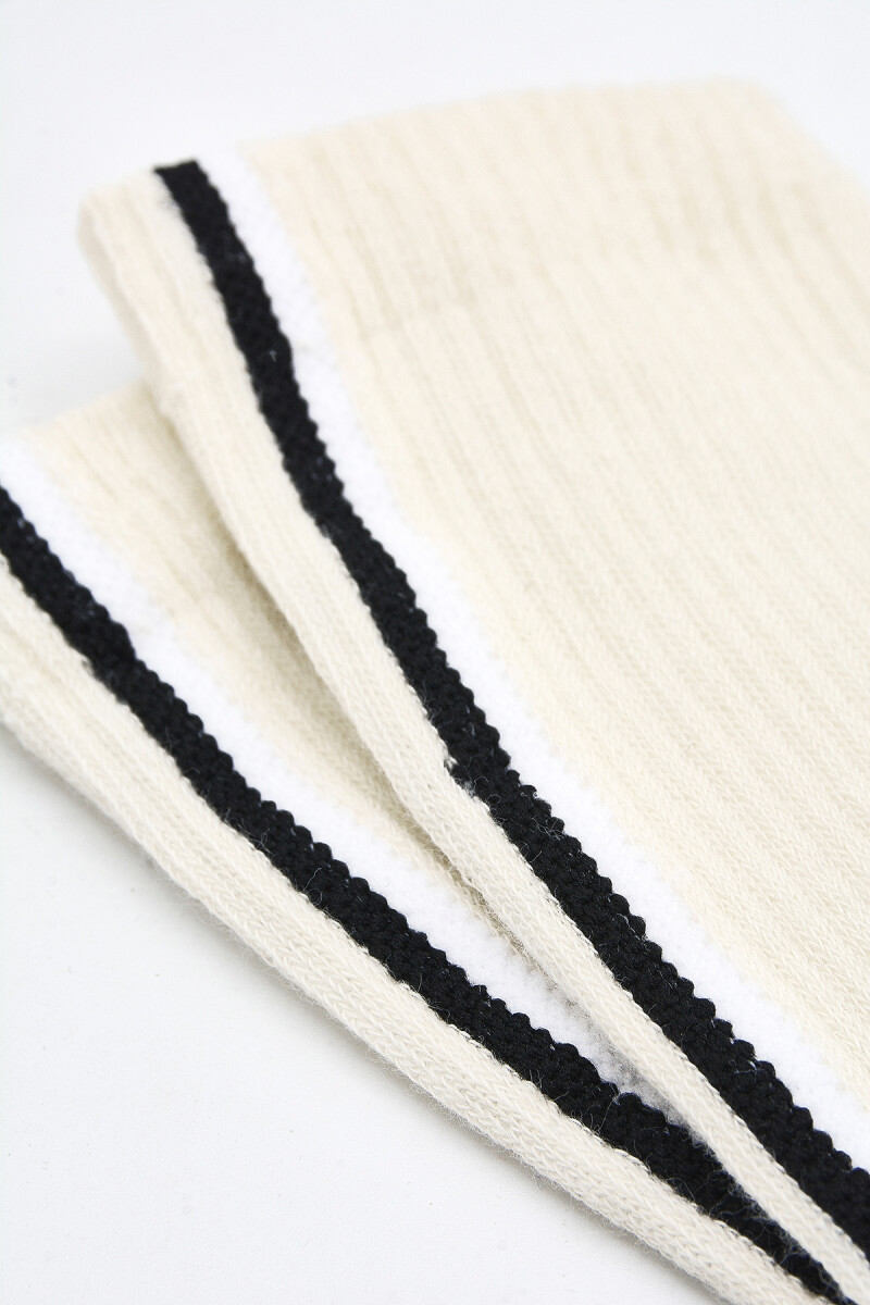 Ekru Çizgili Soket Çorap - 2