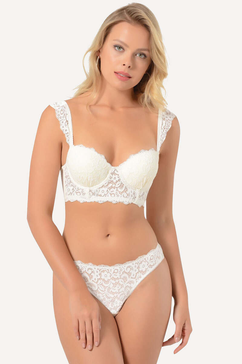 Ekru Dantelli Bralet Külot Takım - 1