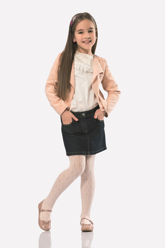 Ekru Desenli 70 Denye Çocuk Külotlu Çorap - 1