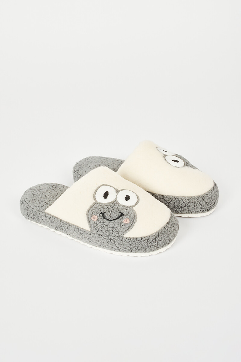 Ekru-Gri Kurbağa Ev Terliği - 1