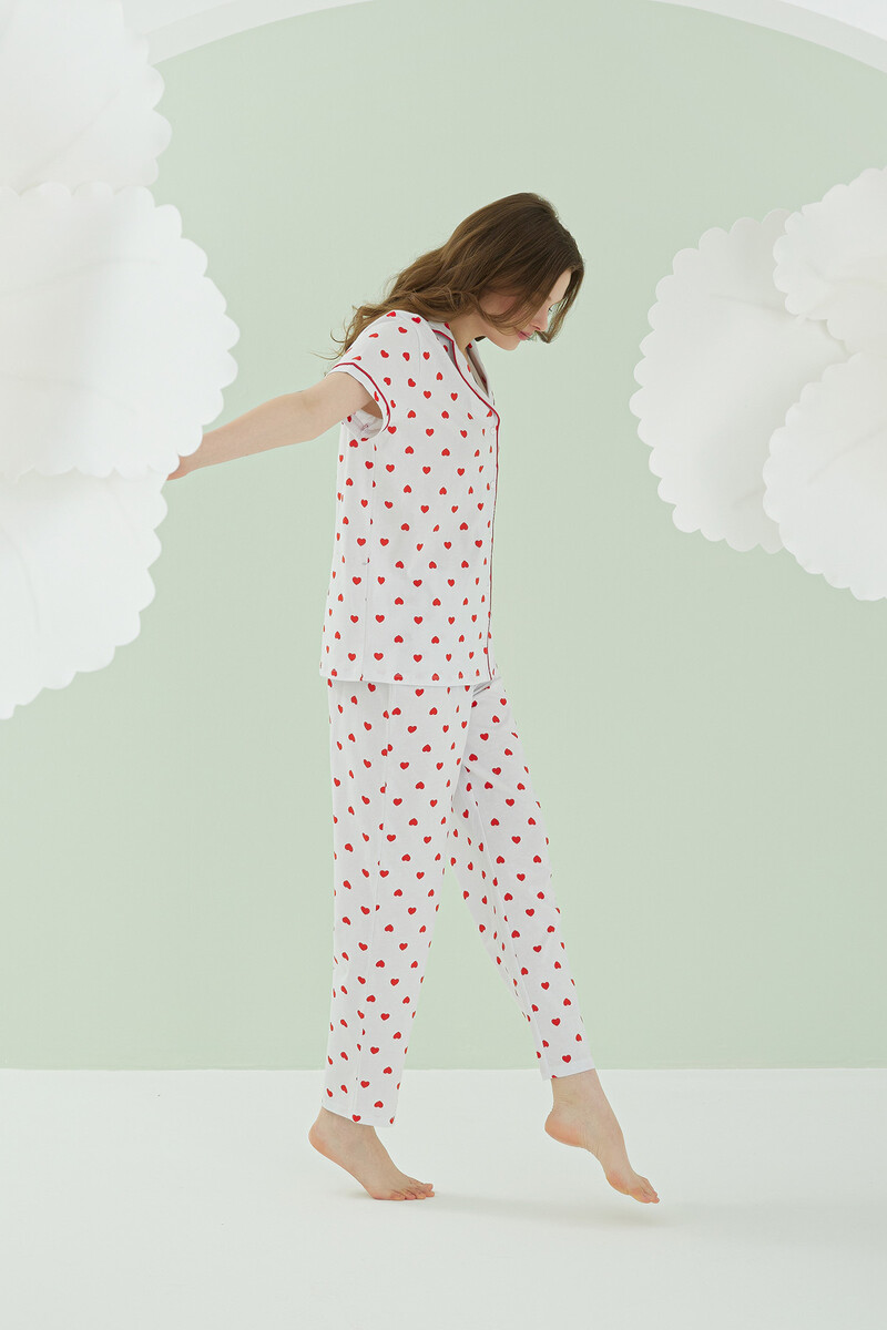 Ekru Kalpli Önden Düğmeli Pijama Takımı - 3