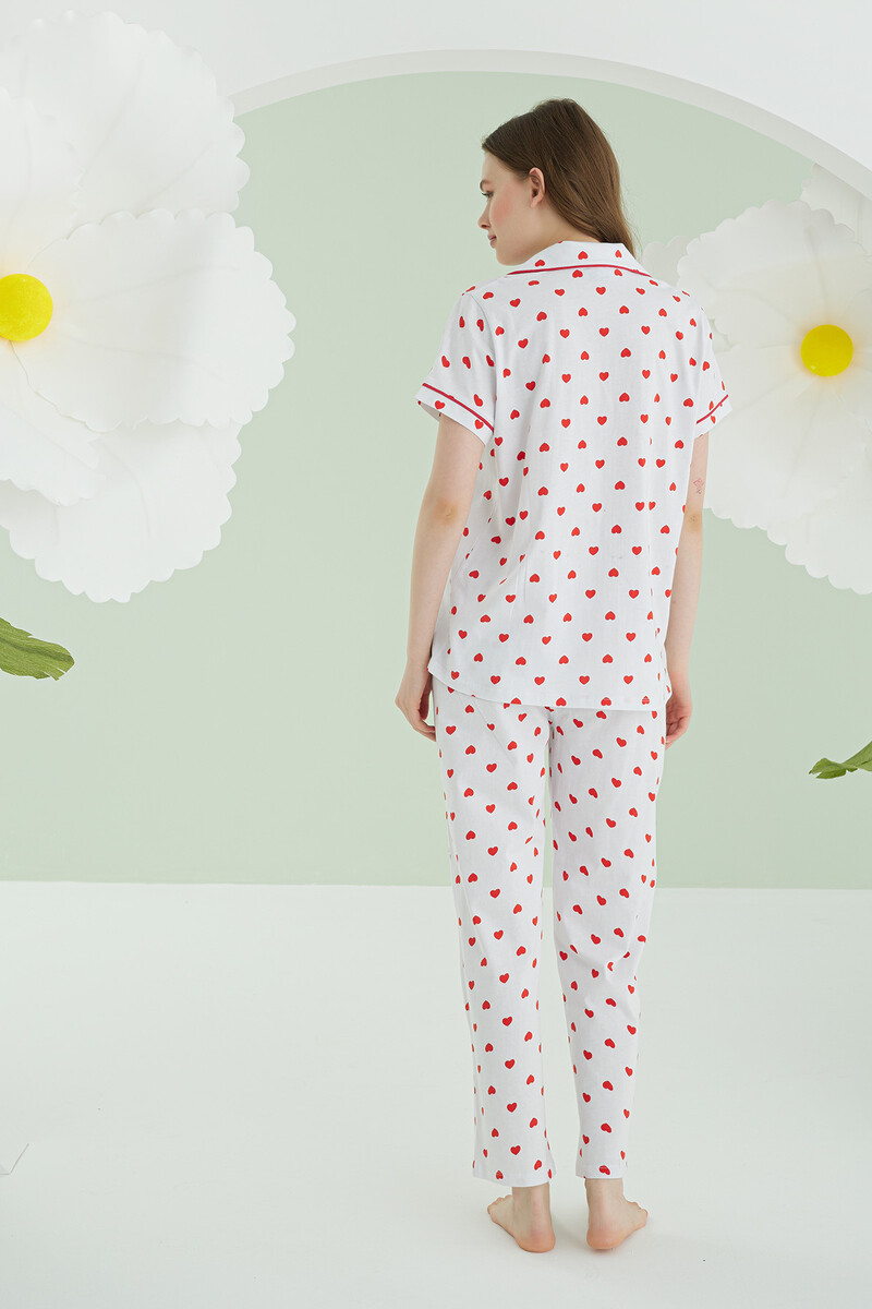 Ekru Kalpli Önden Düğmeli Pijama Takımı - 4